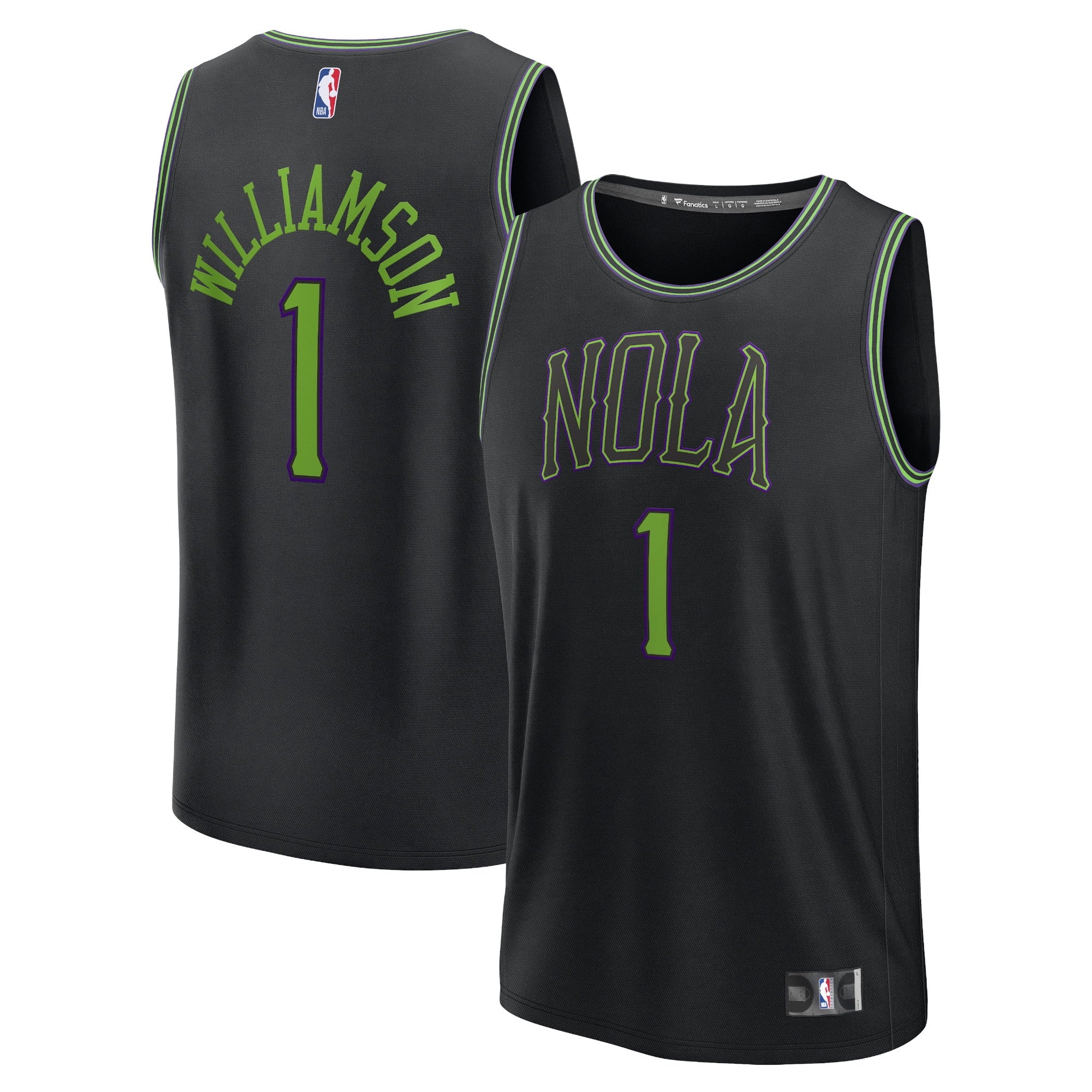 Youth Fanatics Branded Zion Williamson Black New Orleans Pelicans Fast Break Jersey - City Edition