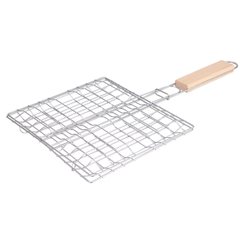 TureClos BBQ Barbecue Fish Grilling Basket Roast Meat Vegetable BBQ Tool with Wooden Handle