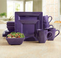 Sleek Purple Square Dinnerware Set For 4 - Modern Stoneware Plates And Bowls Set (Purple)