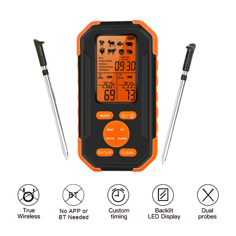 GoolRC Barbecue thermometer,With 2 Probes 2 Probes 2.7-inch Probes 2.7-inch Lcd Meat Thermometer Wireless Thermometer With Remote Smart Thermometer 328ft Remote Smart With Smart Alert Function Mizuh