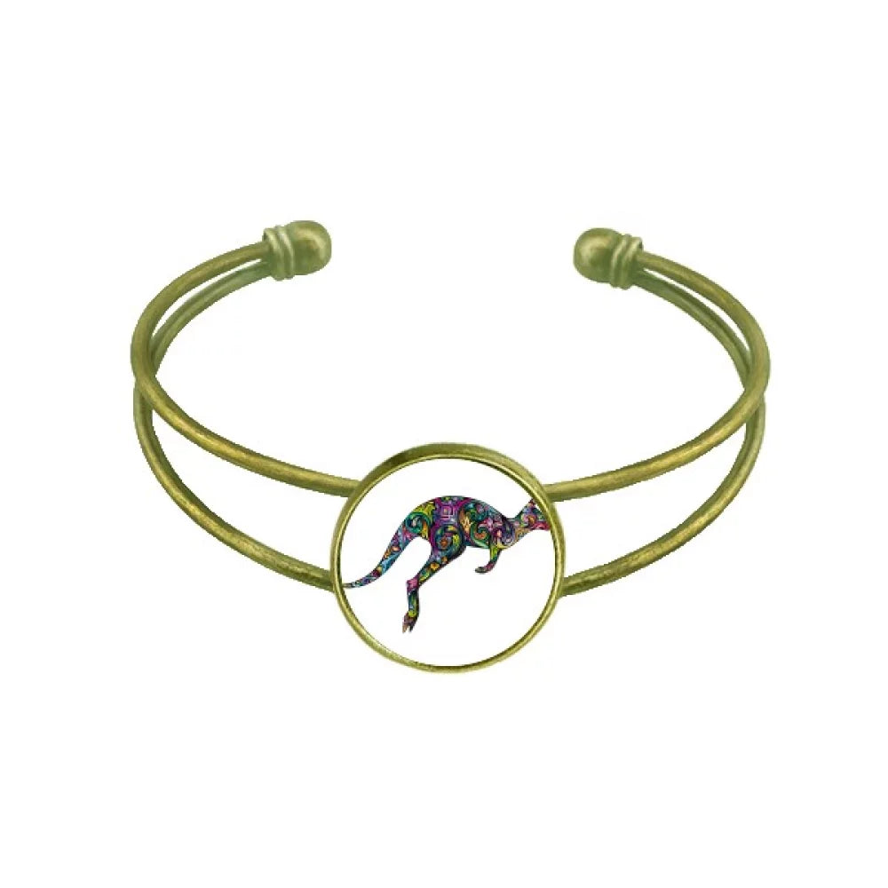 Australia Kangaroo Colored Drawing Illustration Bracelet Bangle Retro Open Cuff Jewelry