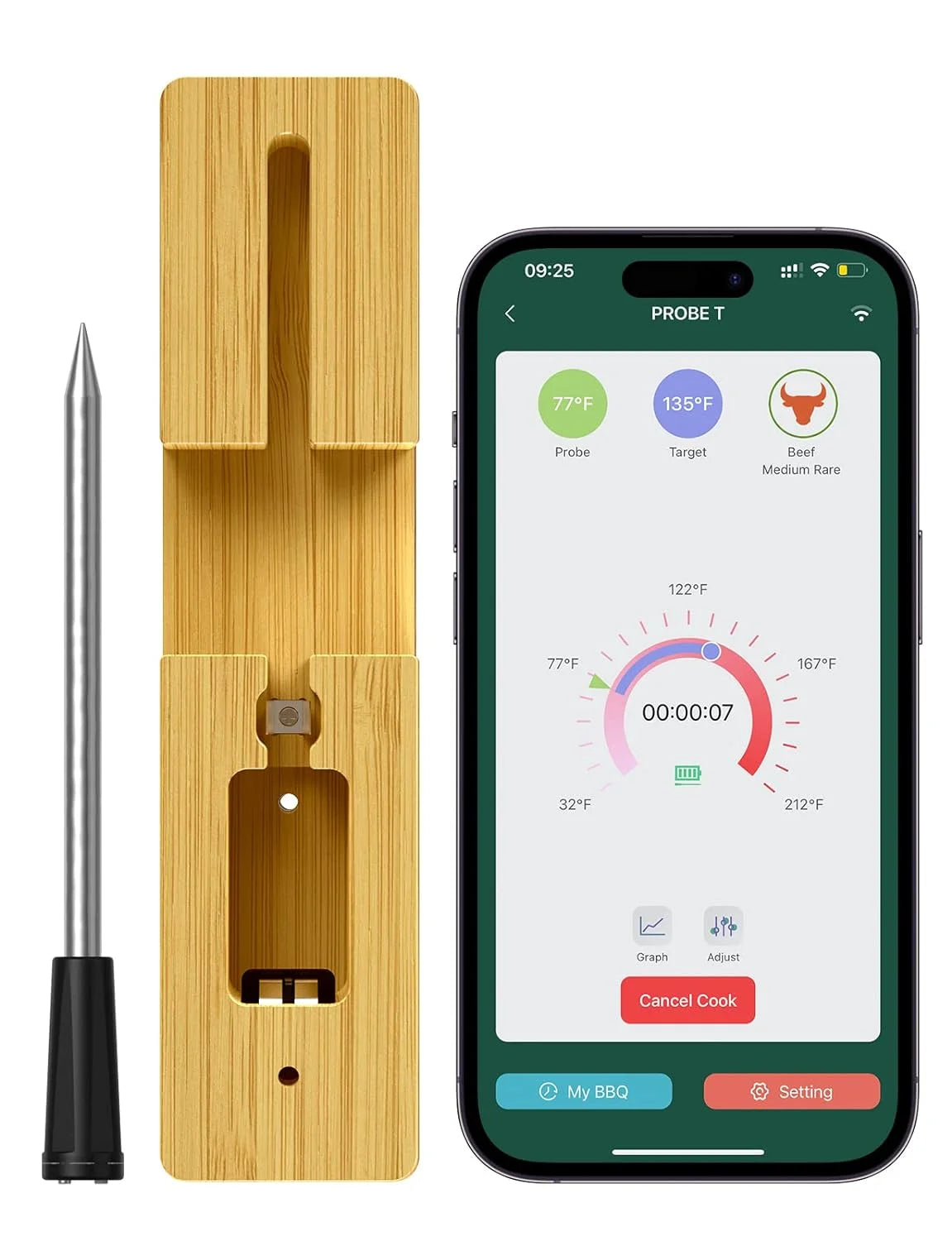 Wireless Meat Thermometer, Food Thermometer with 165ft Range, Smart APP Control, Charging Dock, USB C Cable, Kitchen for Oven, Grill, BBQ, Smoker, Rotisserie, Digital