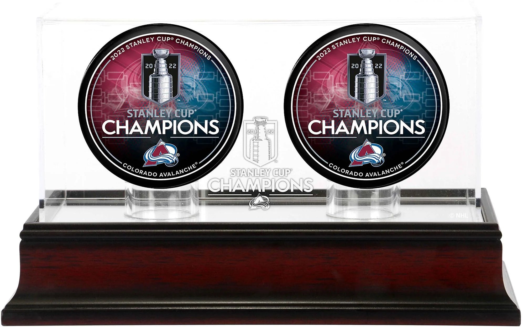 Colorado Avalanche 2022 Stanley Cup Champions Mahogany Two Hockey Puck Logo Display Case - Fanatics Authentic Certified