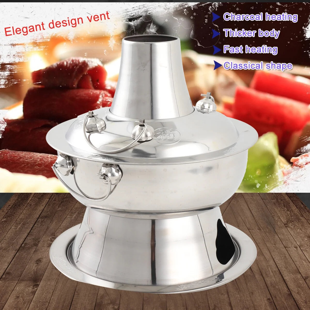 TABODD Hot Pot Stainless Steel Charcoal Chinese Hot Pot Old Beijing Outdoor Cookware Camping