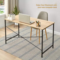 FurnitureR 47 inch Computer Desk, Modern Home Office Desk Laptop Study Table Writing Desk for Small Space, Bedroom, and Apartment, Metal Frame - Brown