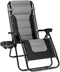 HOOMHIBIU Padded Zero Gravity Lounge Chair Folding Patio Recliner with Adjustable Headrest &amp; Cup Holder  Support 350 LBS(Grey)