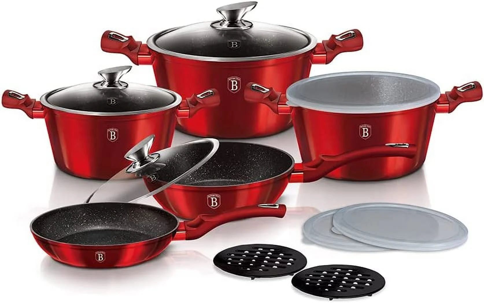Berlinger Haus Kitchen Cookware Sets 13 Piece  Nonstick Cookware Set  Turbo Induction Based Pots and Pans Set with Plastic lids  Cooking Set with Soft-Touch Handles