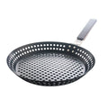 Anself Non-stick Metal Grilling Skillet with Folding Wooden Handle Grill Skillet Pan with Holes Removable Handle for  Grill Topper Barbecue Pan for Vegetables Seafood Meat