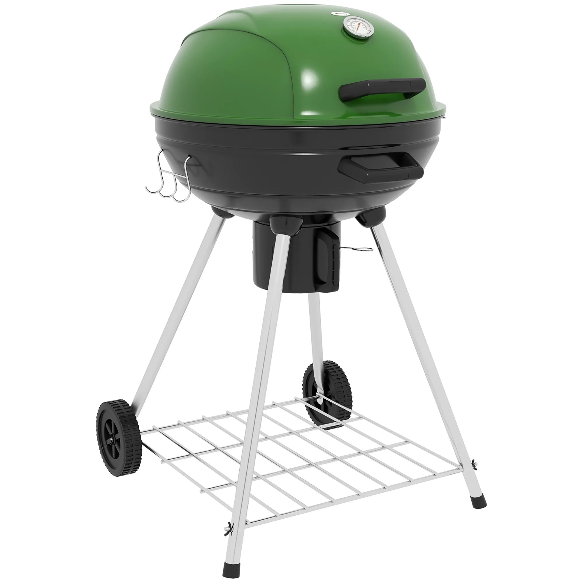 Homiyad 21 Kettle Charcoal BBQ Grill Trolley with 360 Sq.In. Cooking Area, Outdoor Barbecue with Shelf, Wheels, Ash Catcher and Built-In Thermometer for Patio, Backyard Party, Green