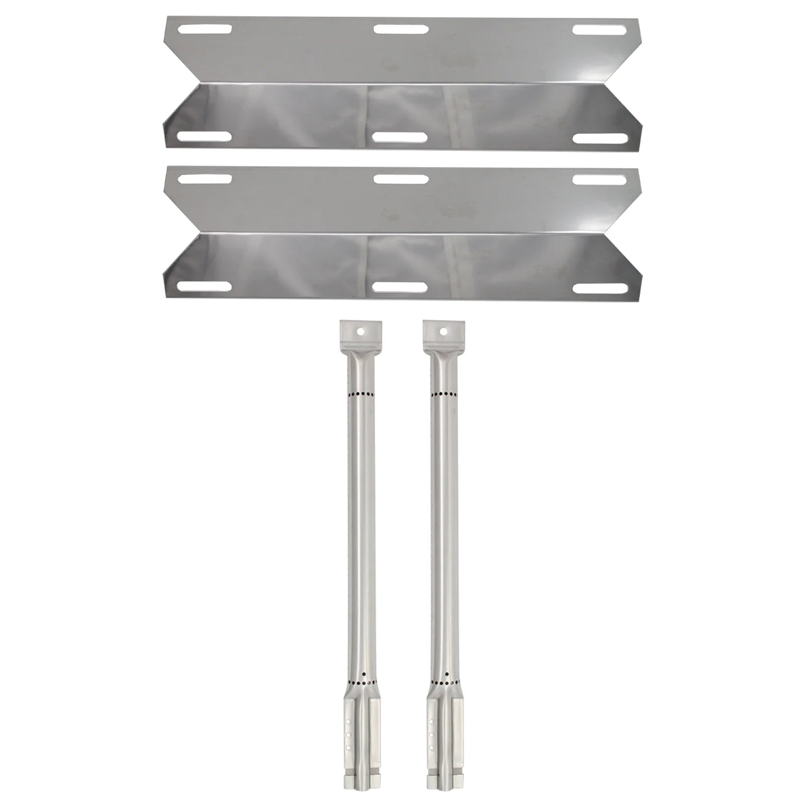 2-Pack BBQ Gas Grill Tube Burner & Heat Shield Plate Tent Replacement Parts for Perfect Flame 720-0522 - Old - Compatible Barbeque Stainless Steel Pipe Burners & Flame Tamer, Flavorizer Bar