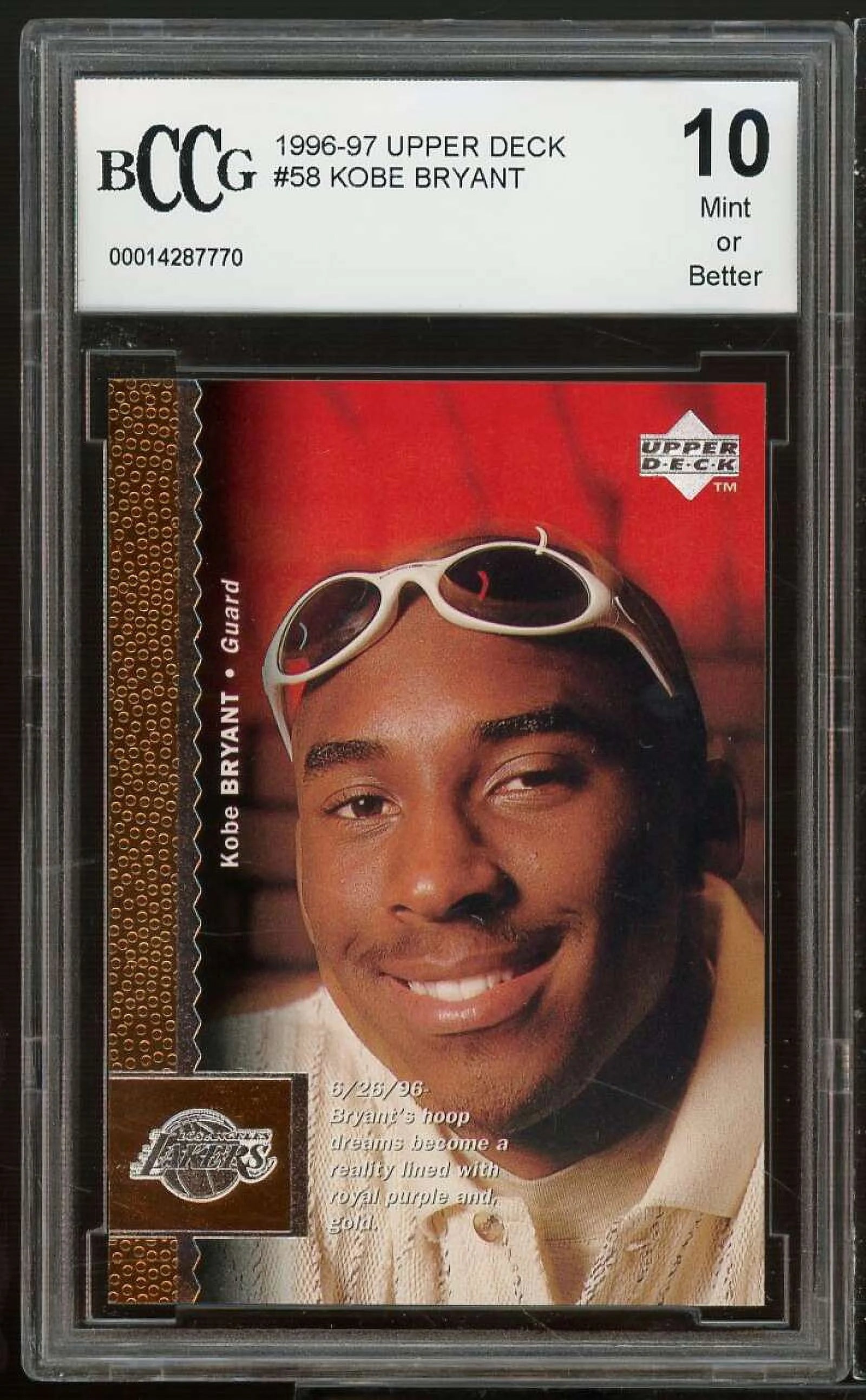 1996-97 Upper Deck #58 Kobe Bryant Rookie Card BCCG 10 Mint+