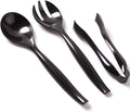 VeZee's Plastic Serving Utensils, Black Heavy Duty Disposable utensil | Pcs 10 Spoons 10 Forks 6 Tongs | 6 Each in One Set| 36 Pcs
