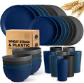 32-Piece Kitchen Plastic Wheat Straw Dinnerware Set, Service for 8, Dinner Plates, Dessert Plate, Cereal Bowls, Cups, Unbreakable Plastic Outdoor Camping Dishes, Midnight Ombre