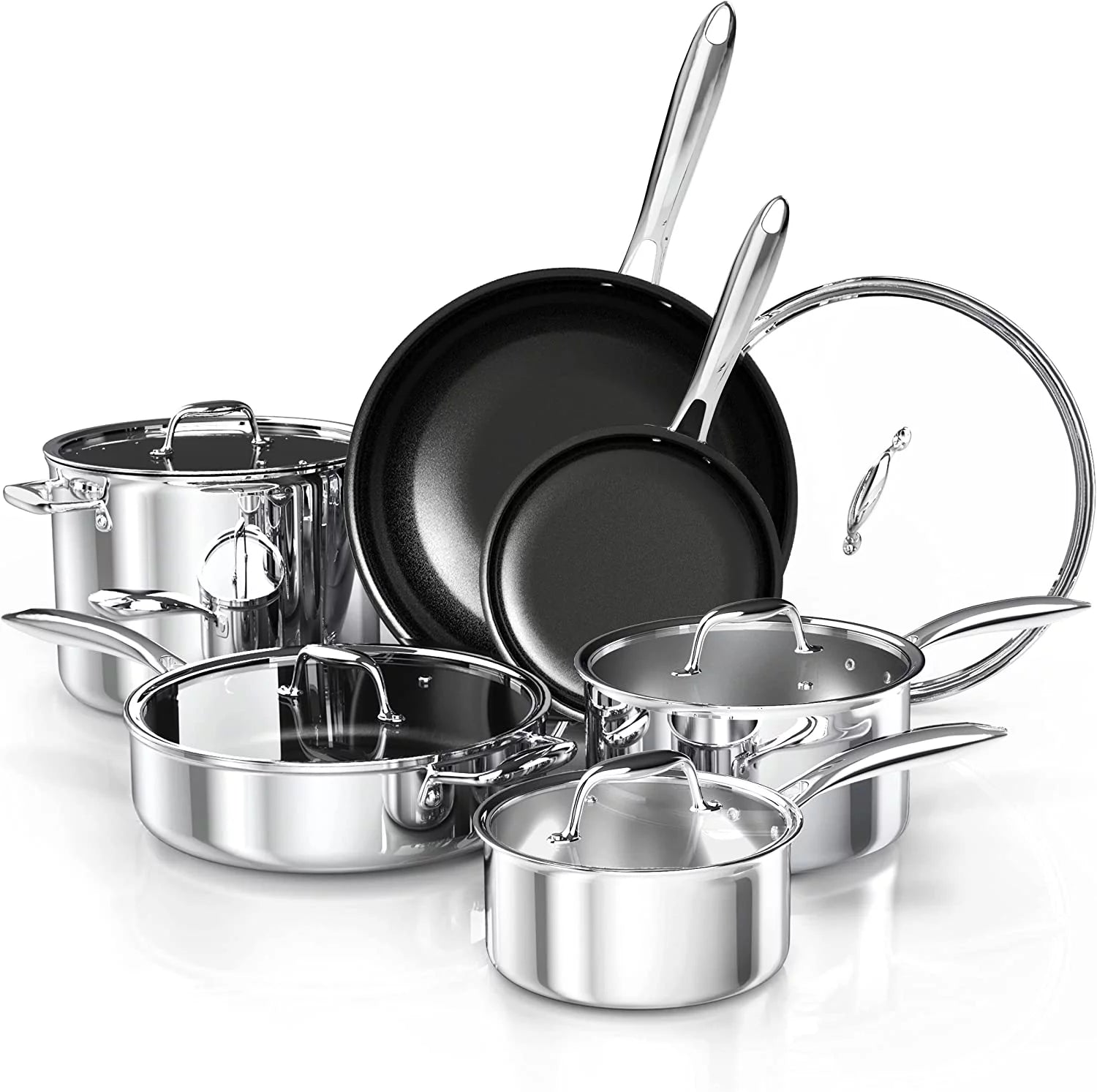 Stainless Steel Pots and Pans Set  en Nonstick 3-Ply Kitchen Cookware Sets  Induction Cookware Set  Dishwasher &amp; Oven Safe Pans for Cooking  11-Piece Cookware Sets  Gifts for Men Wome