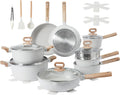 QYANG 23Pcs Pots and Pans Set, Nonstick Cookware Sets, Beige Granite Induction Cookware Non Stick Cooking Set with Frying Pans & Saucepans(PFOS, PFOA Free)