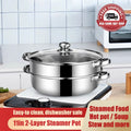 2-Layer Stainless Steel Cooking Wok Soup Stew Pot Steamer with Lid Glass Cover