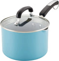 Farberware EcoAdvantage Ceramic Nonstick Straining Saucepan/Sauce Pan with Lid, 3 Quart, Aqua