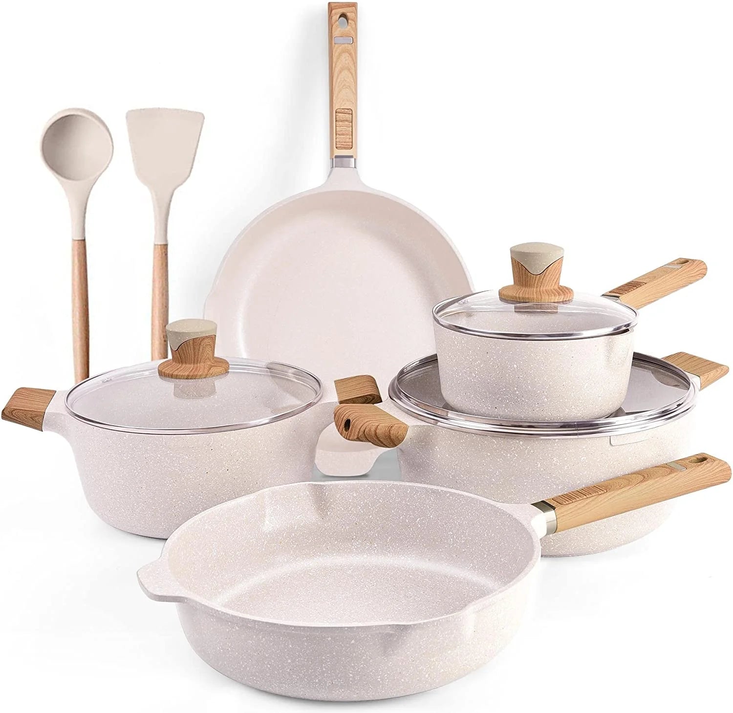 Cookware Set - Large Nonstick Pots and Pans Set Cooking Pot and Pan Set with Lids  Non-stick Granite Cookware Sets Induction Pans for Cooking Kitchenware Set with Frying Pan  8 QT Stockpo