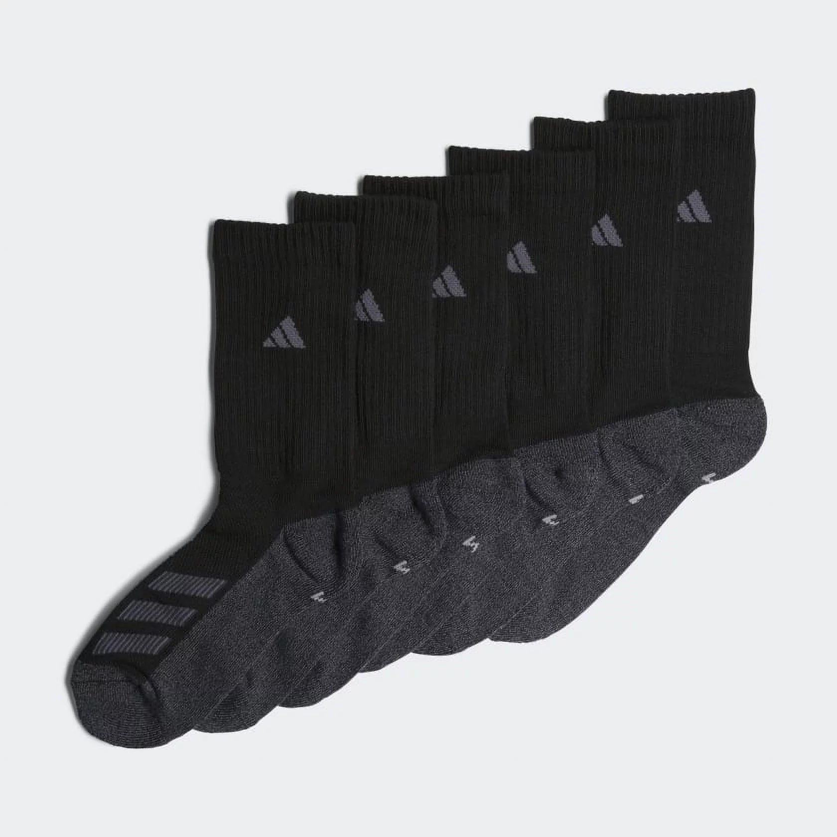Adidas Kid's Cushioned Angle Stripe Crew Socks, 6-Pairs, Black, Medium
