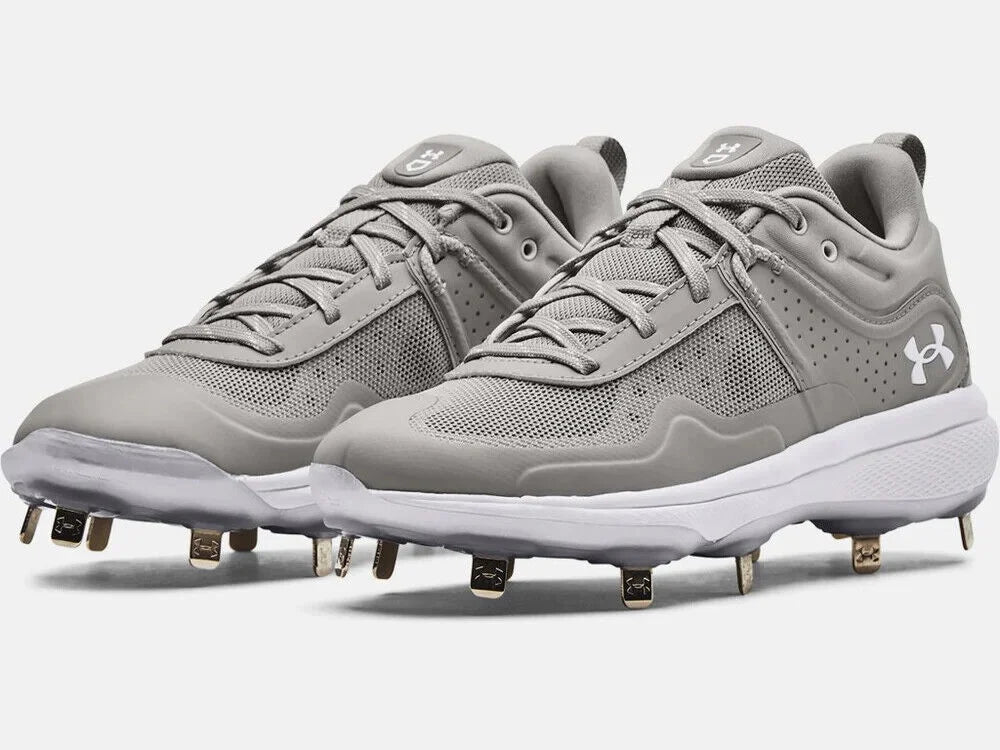 Under Armour Women's Glyde Mt Metal Softball Cleats Grey/White Medium 7 7 Medium US/Grey|White