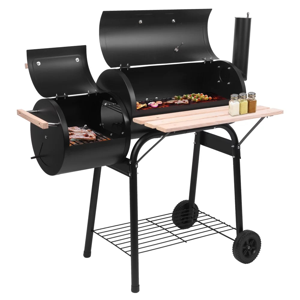 BBQ Charcoal Grill Outdoor Barbecue Pit with Offset Smoker Patio Backyard Garden