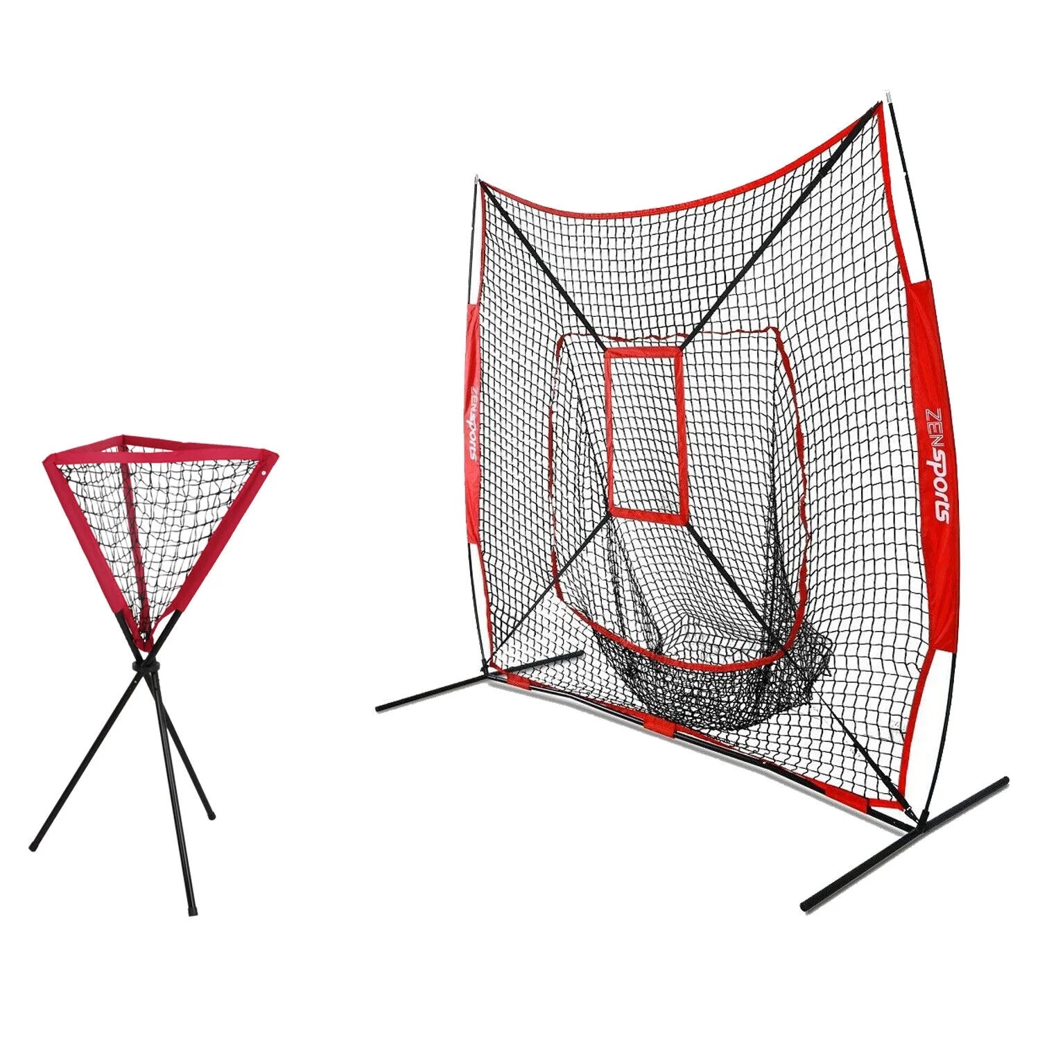 Tripod Stand Ball Caddy W/ Bag Baseball Practice Net 7x7' Thrower Strike Zone