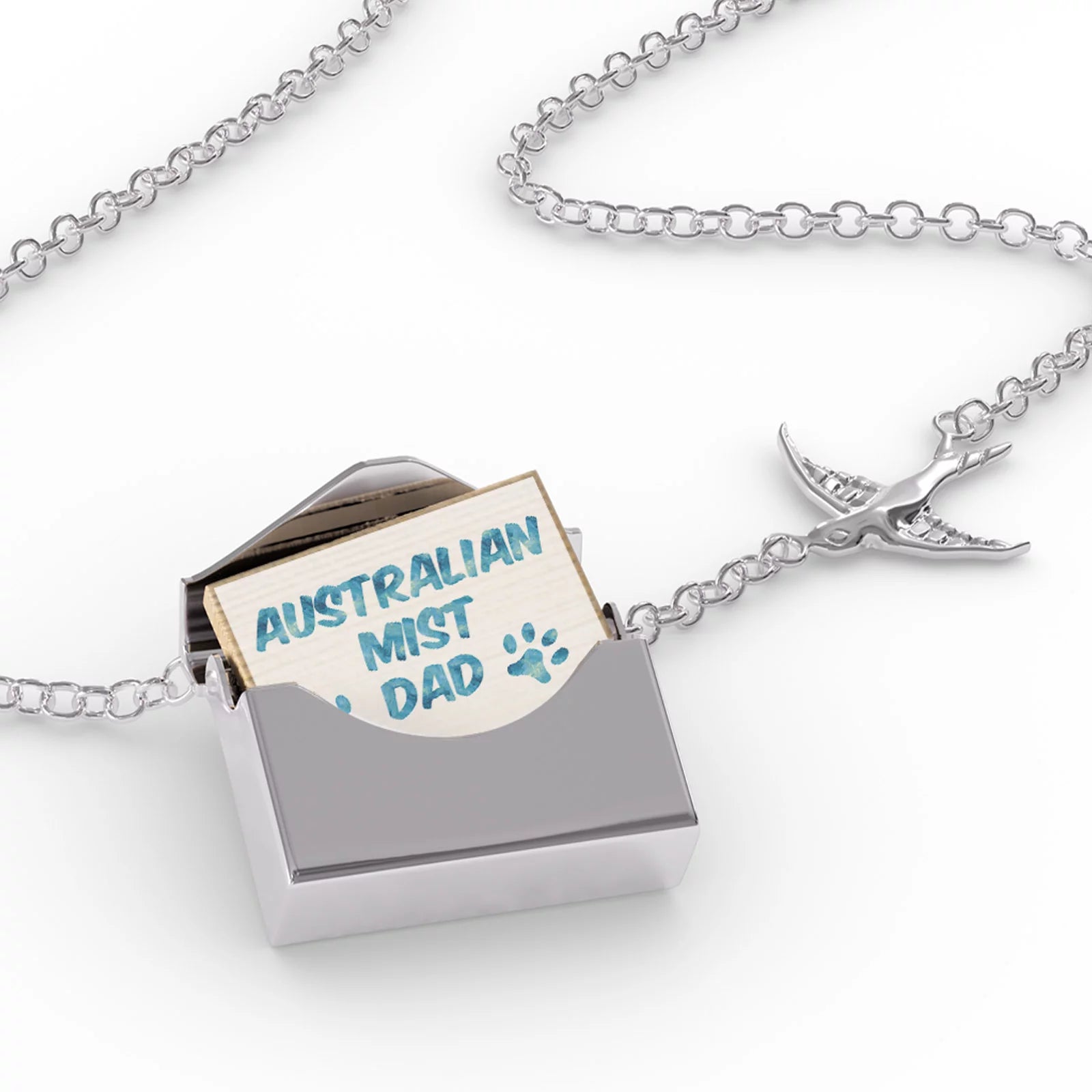Locket Necklace Dog & Cat Dad Australian Mist in a silver Envelope Neonblond