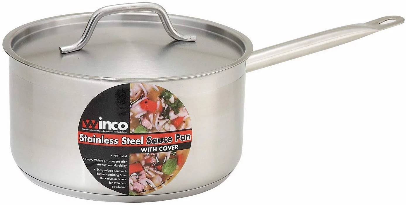 Winware by Winco Stainless Steel Sauce Pan with Cover 6 Quart