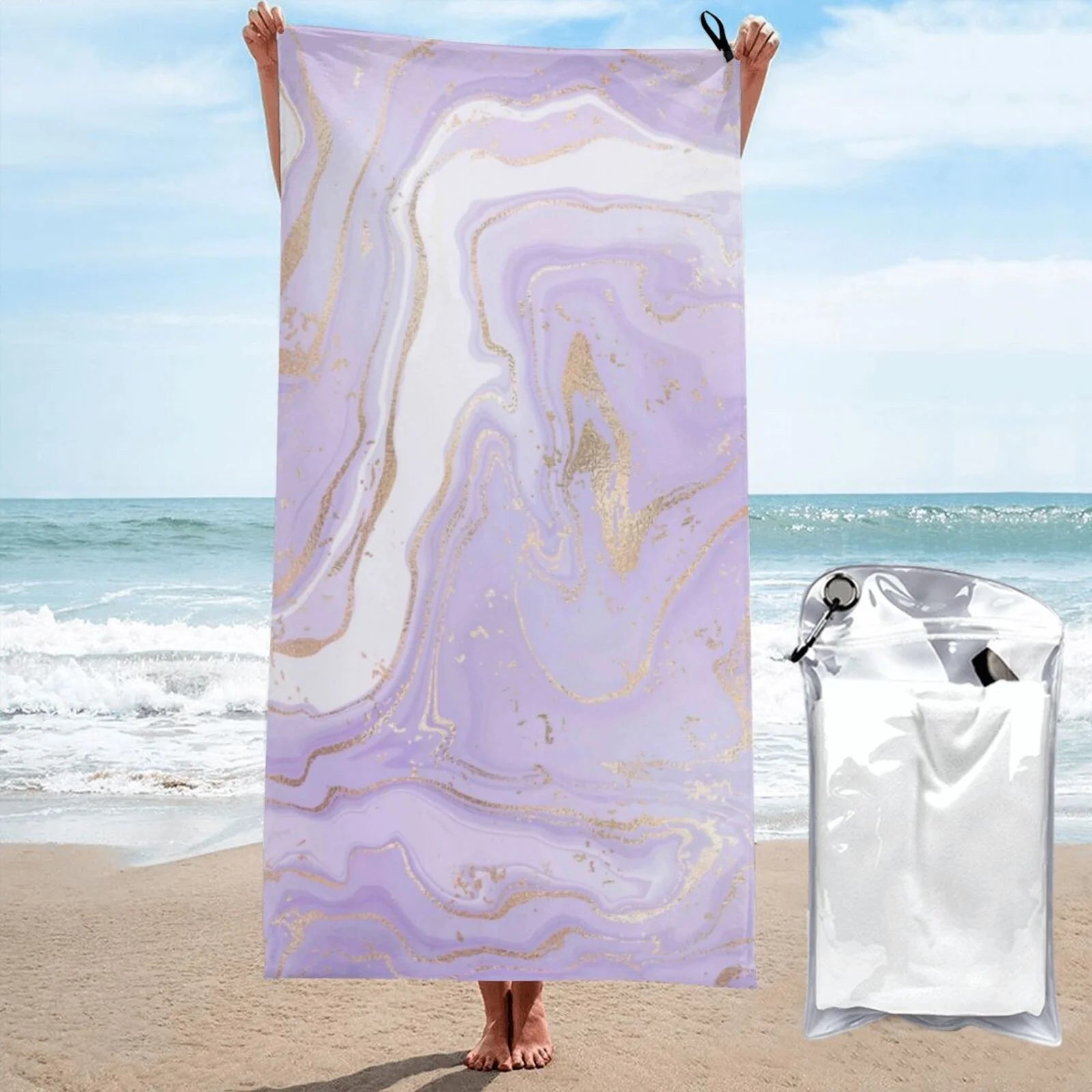 Kll Lavender Glitter Foil Stripes Microfiber Beach Towel Fast Drying,Extra Large 27.5X55 Sand Free Beach Towel Super Lightweight Towels