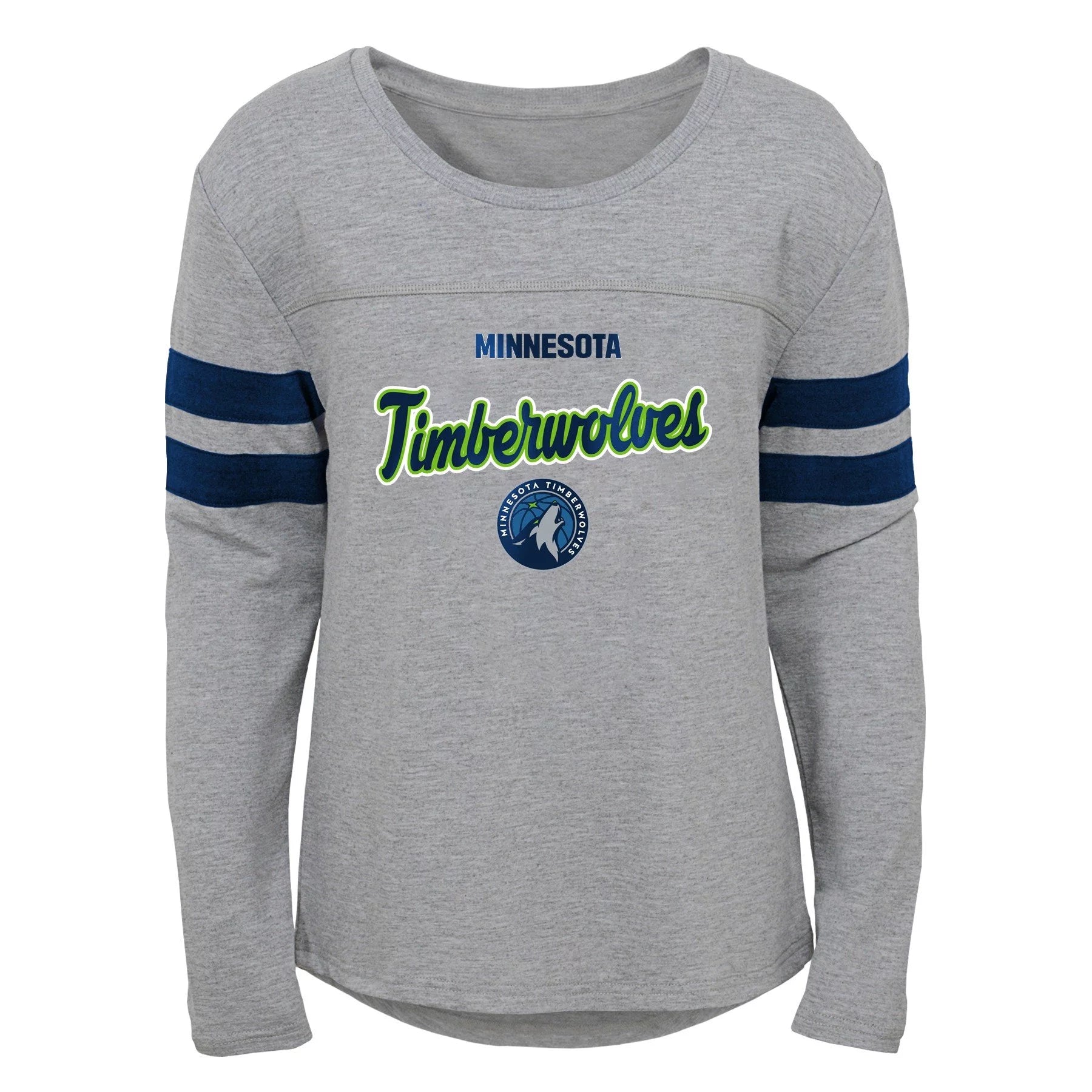 Outerstuff Minnesota Timberwolves NBA Girls Kids (4-6X) & Youth (7-16) Grey Long Sleeve Dolman Tee