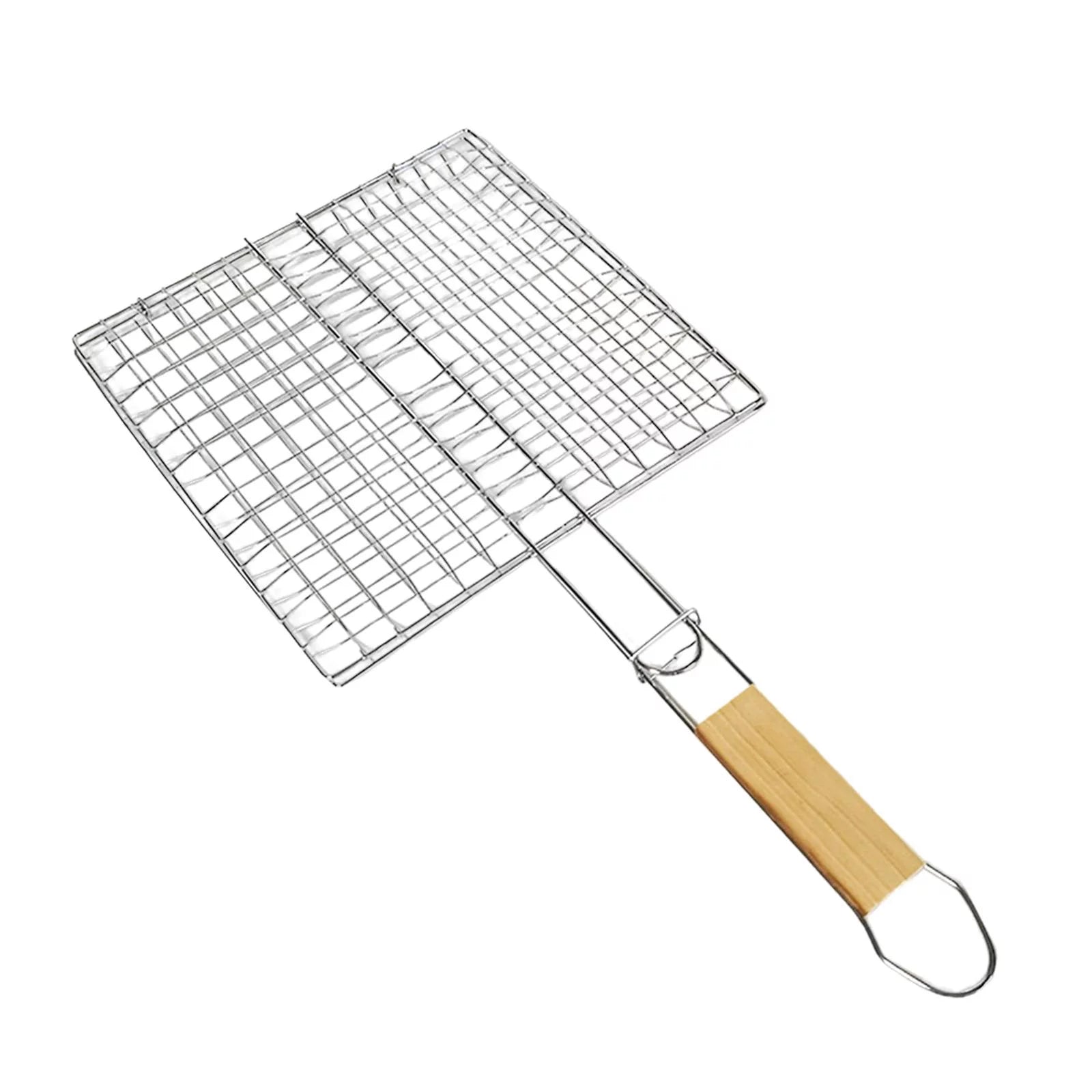 Basket Fish Grilling Basket Portable with Wooden Handle Rustproof Grill Accessories Grill Rack for Fishes Vegetables Party Camping 48cmx25cmx25cm