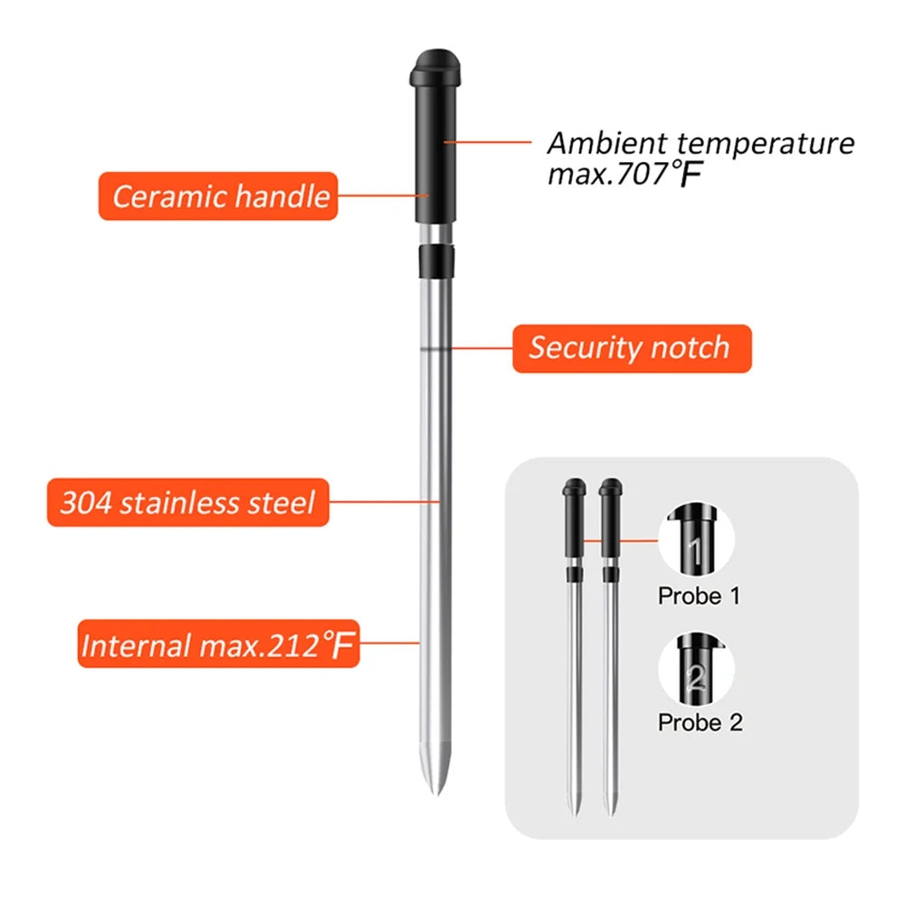 Arealer Barbecue thermometer,2 Probes 2.7-inch Probes 2.7-inch Lcd Function With Smart Alert Wireless With 2 Probes Meat Thermometer 328ft Remote Smart Maiju Meat 328ft Mewmewcat Mizuh