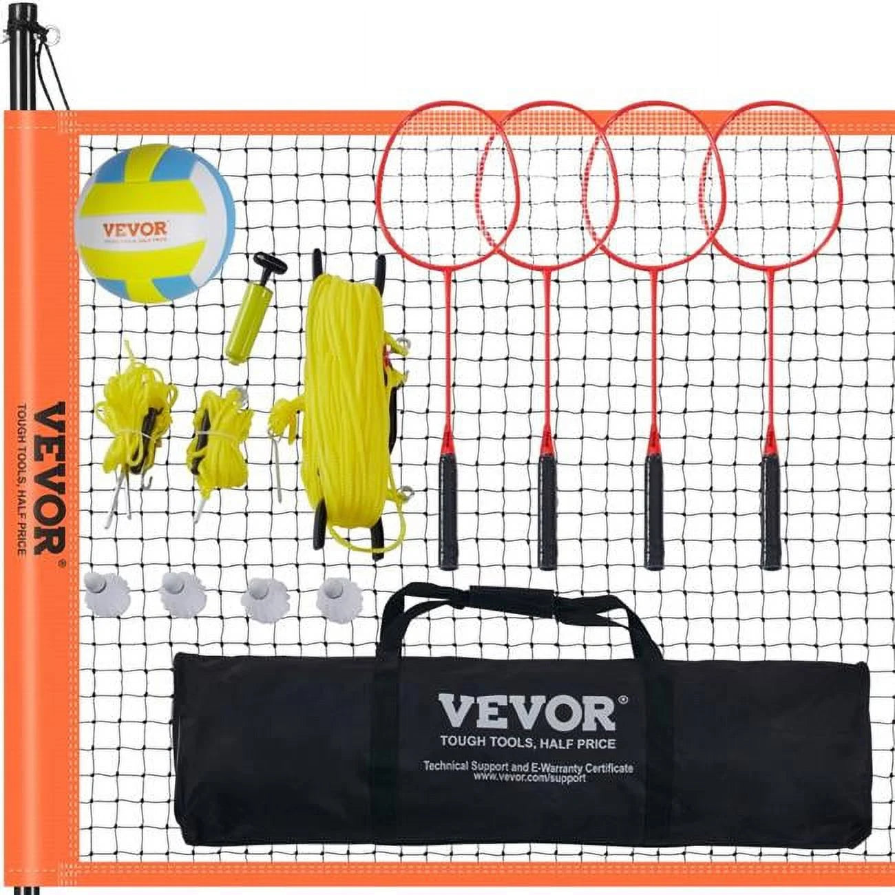 Vevor  Volleyball & Badminton Set, Outdoor Portable Badminton Net, Adjustable Height Steel Poles