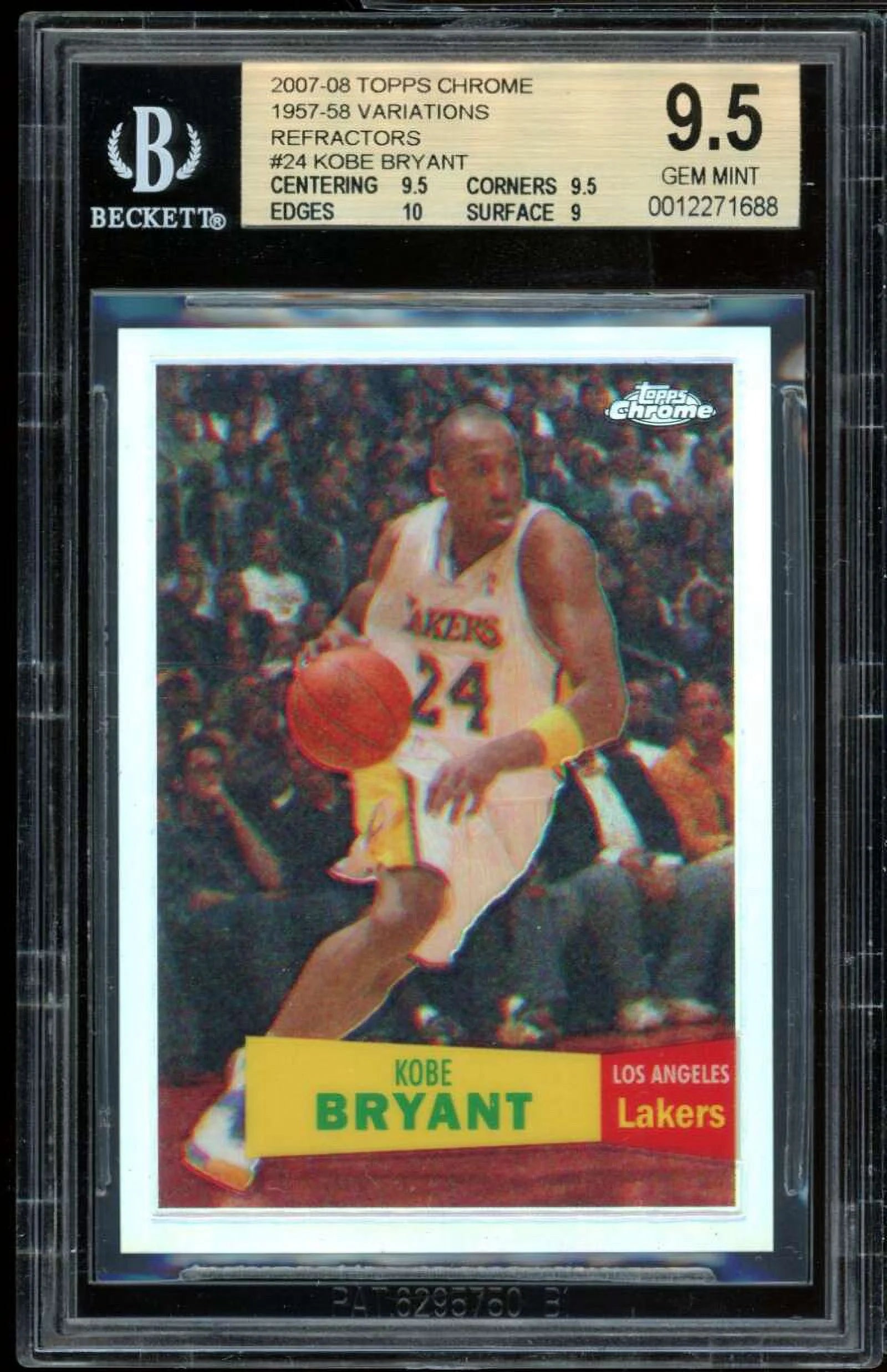 Kobe Bryant Card 2007-08 Topps Chrome 1957-58 Variation Refractors #24 BGS 9.5