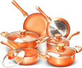 10 Pieces Frying Pans Pot Set Ceramic Nonstick Cookware with Lids Kitchen Induction, Safe Cookware set Orange pot set