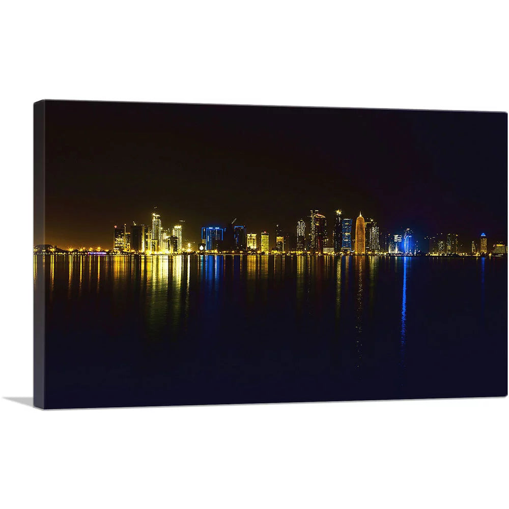ARTCANVAS Doha Capital of Qatar Night Skyline Canvas Art Print - Size: 26 x 18 (0.75 Deep)