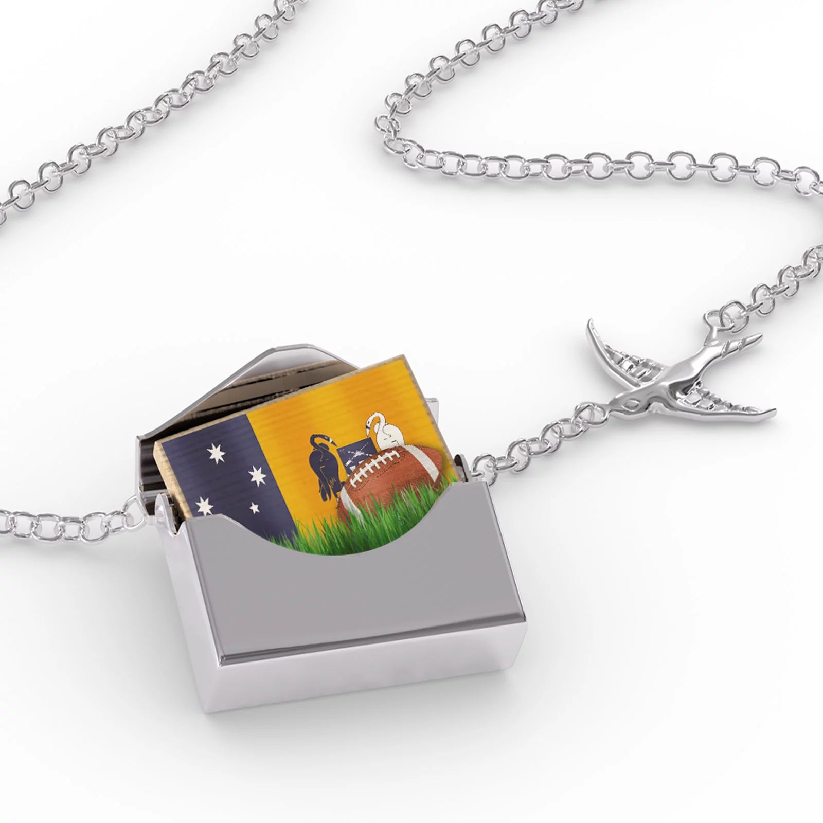 Locket Necklace Football with Flag Australian Capital Territory Australia in a silver Envelope Neonblond