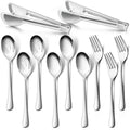 11 Piece Serving Utensils Set, Silverware Set, Hostess Set, Stainless Steel Modern Flatware, Mirror Polished, Dishwasher Safe, Silver