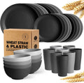 32-Piece Kitchen Plastic Wheat Straw Dinnerware Set, Service for 8, Dinner Plates, Dessert Plate, Cereal Bowls, Cups, Unbreakable Colorful Plastic Outdoor Camping Dishes, Gray Ombre