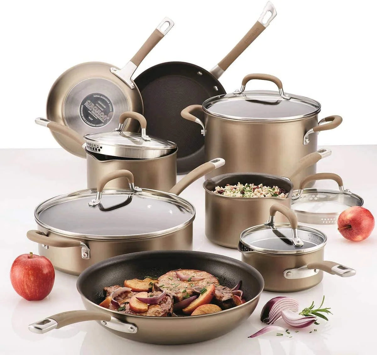 en Premier Professional 13-Piece Hard-Anodized Cookware Set (8 Cooking Vessels and 5 Lids) Induction Base Suitable for All Cooktops  Bronze