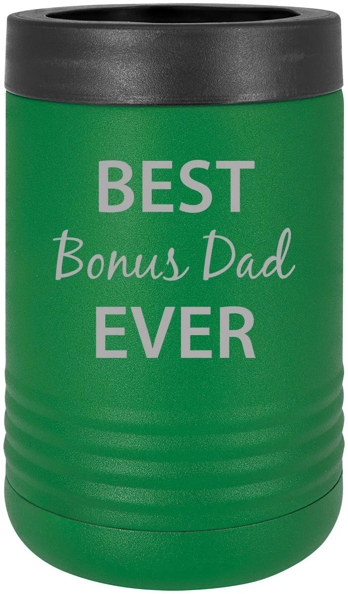 Best Bonus Dad Stainless Steel Engraved Insulated Beer Beverage Holder Can Cooler, Green