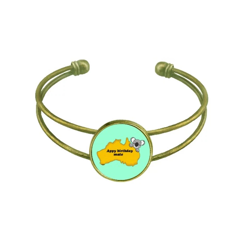 Australian Dialect Text Happy Birthday Bracelet Bangle Retro Open Cuff Jewelry