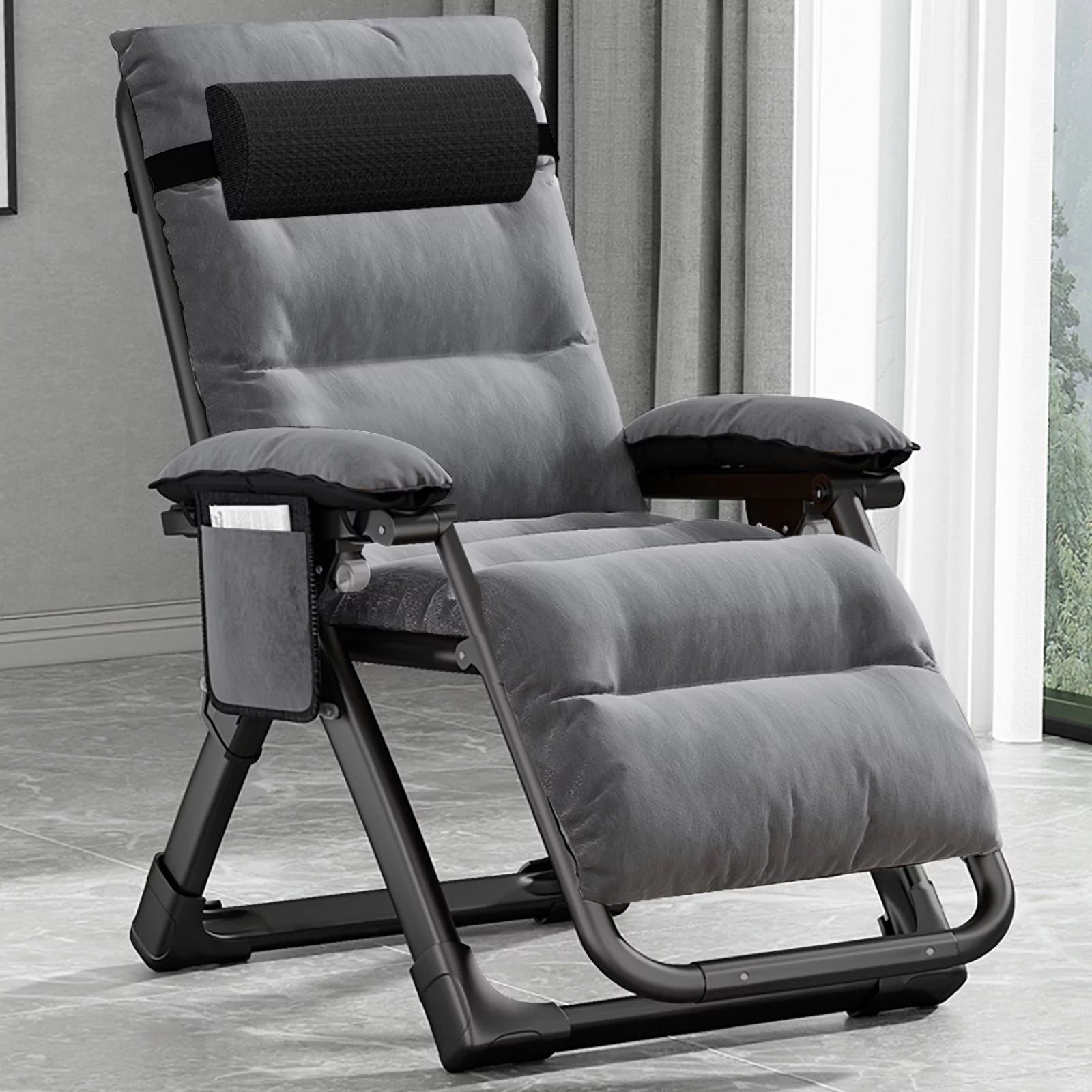 FICISOG Zero Gravity Chair, Folding Adjustable Lounge Chair with Removable Cushion, Headrest & Cup Holder, Supports 440lbs