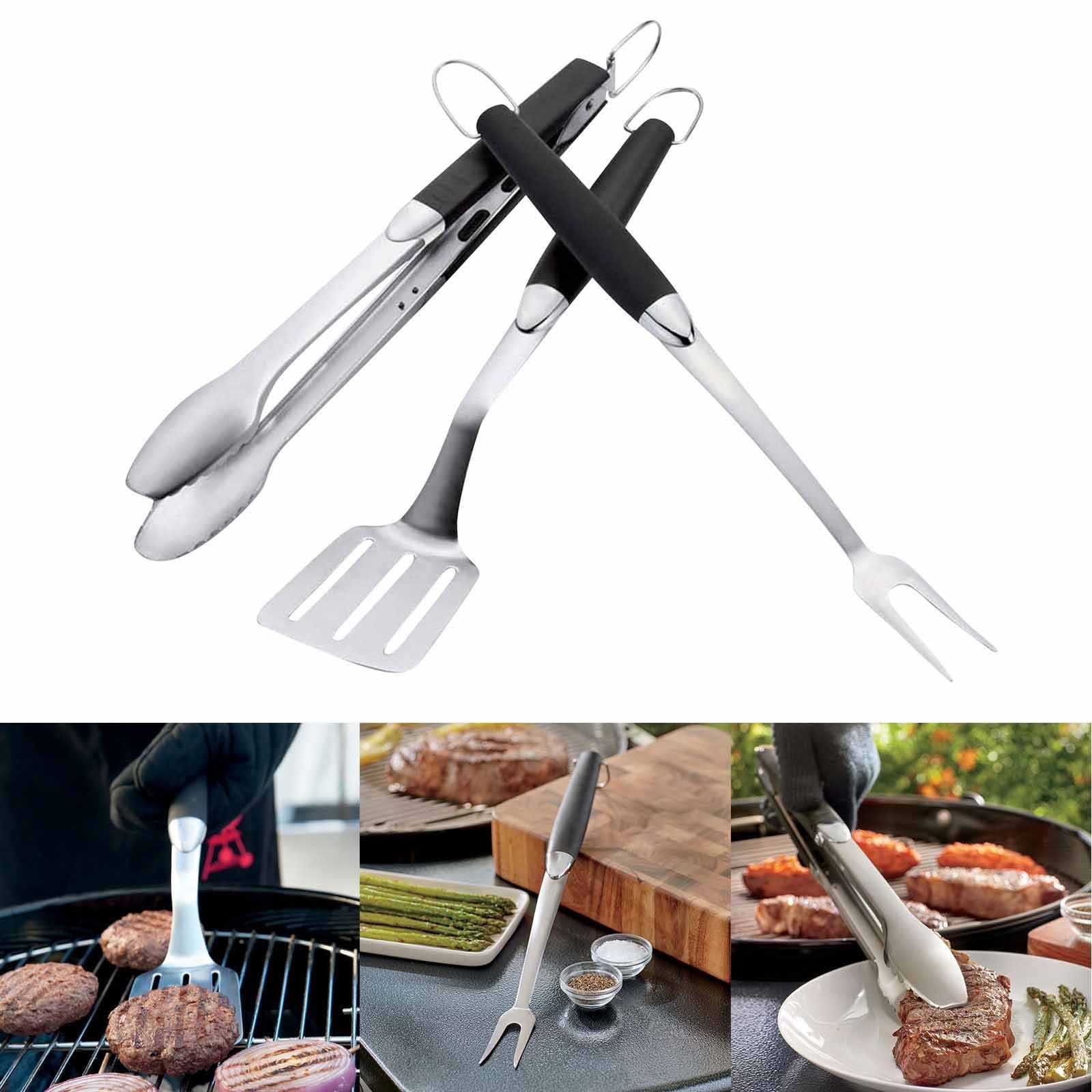 Feastival Gift! YOHOME Outdoor Camping BBQ Stainless Steel Combination Barbecue Three-piece Accessories Picnic Tool fork Shovel Clip