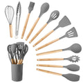 12 Piece Silicone Kitchen Utensil Set Heat Resistant Silicone Kitchen Utensils for Cooking,Kitchen Utensil Spatula Set w Wooden Handles,Holder, BPA FREE Gadgets for Non-Stick Cookware