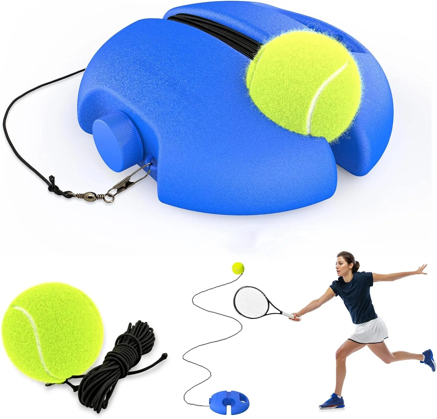 Tennis Trainer Rebound Ball with 2 String Balls, Solo Tennis Training Equipment for Self-Pracitce, Portable Tennis Training Tool, Tennis Rebounder Kit,Suitable for Beginners Sport Exercise
