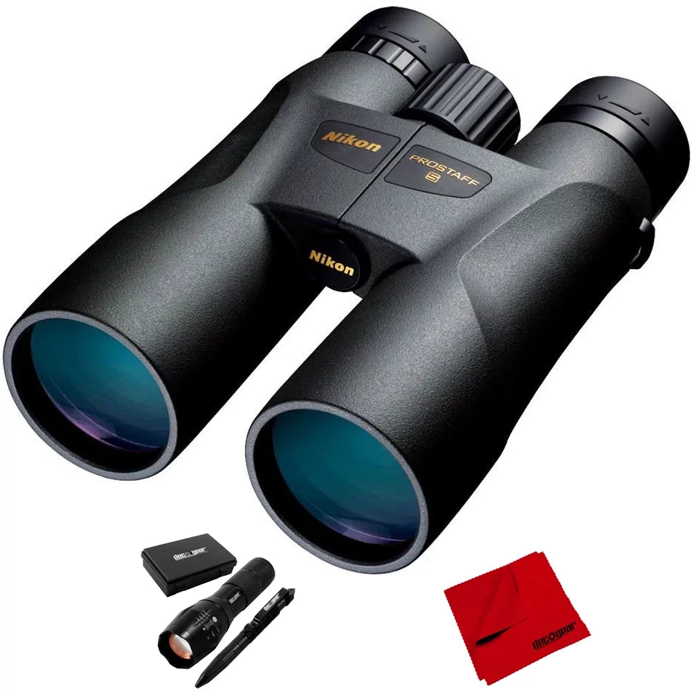 Nikon 7572 PROSTAFF 5 Binoculars 10x50 Bundle with Deco Gear Tactical Flashlight and Tactical Pen Set with Water/Shockproof Case and 6 x 6 inch Microfiber Cleaning Cloth