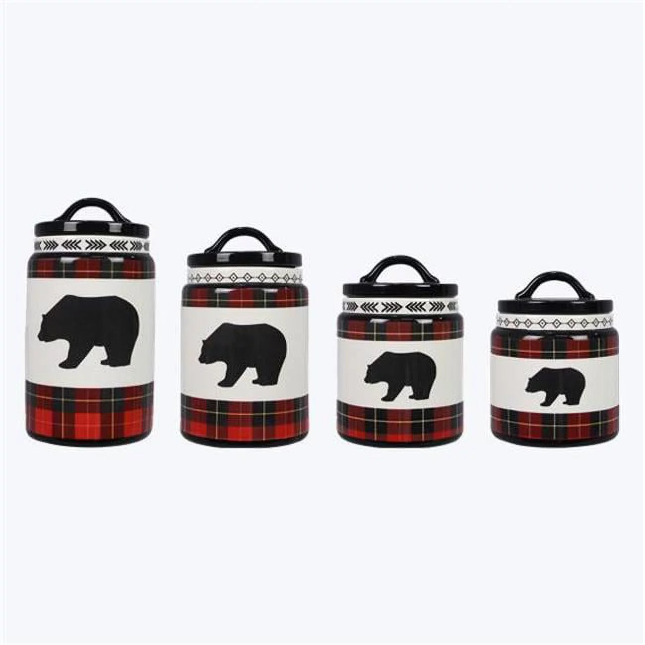 Ceramic Cabin Plaid Bear Canister - Set of 4