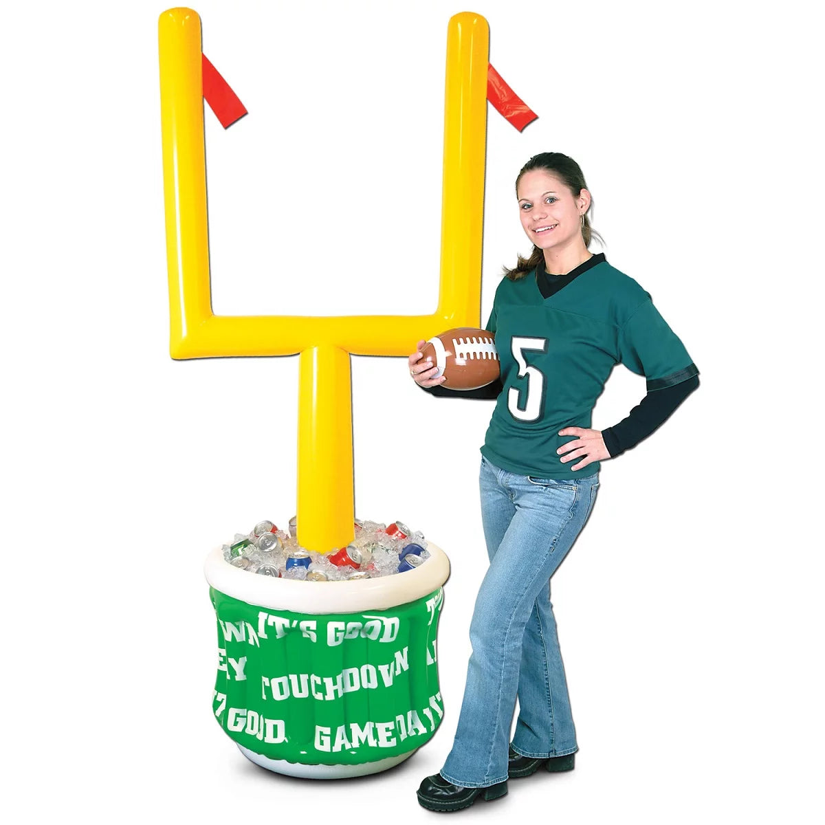 Party Central 74 Inflatable Green and Yellow Football Game Day Goal Post Cooler