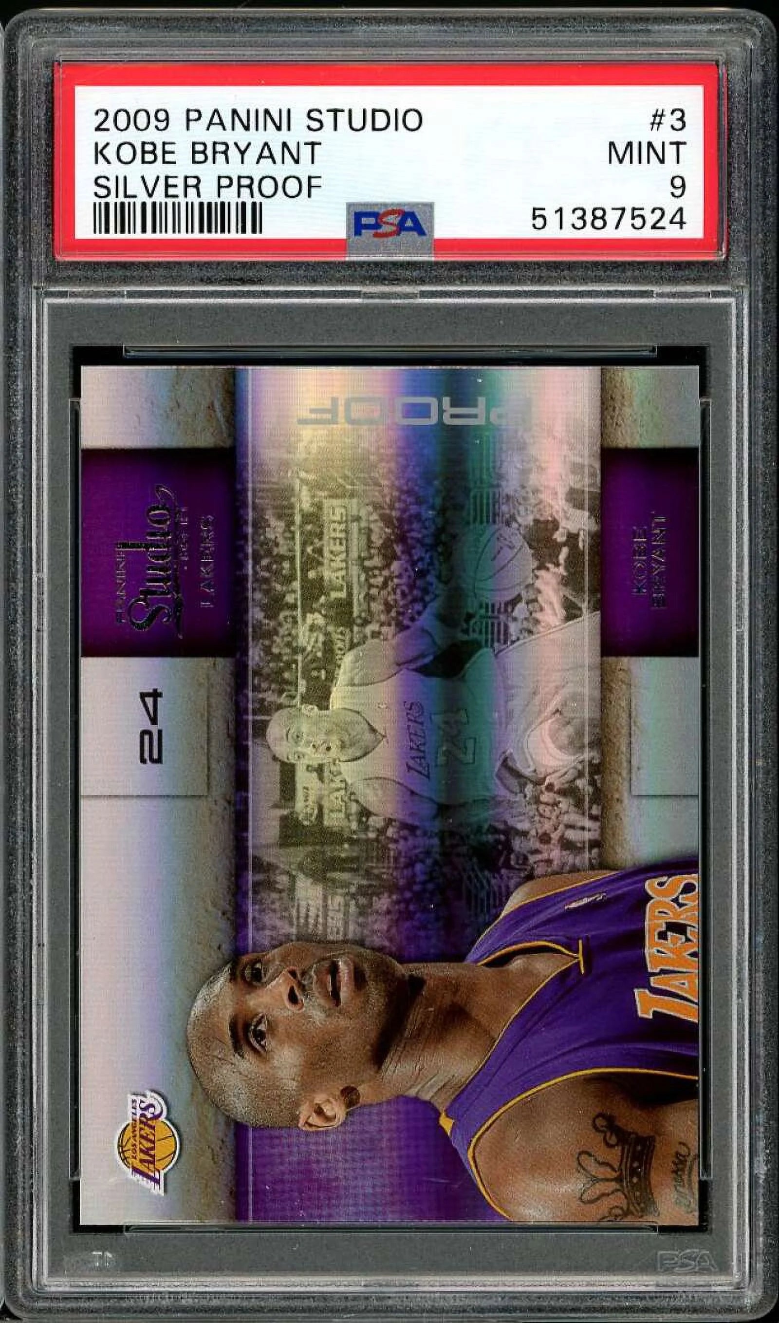 Kobe Bryant Card 2009-10 Panini Studio Silver Proof #3 (pop 1) PSA 9